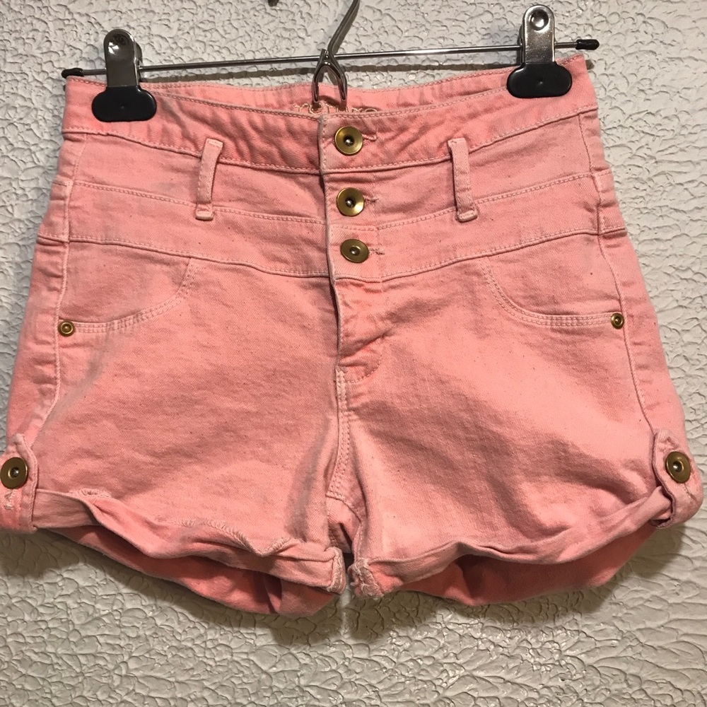 Salmon Refuge button jean shorts